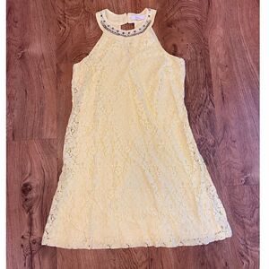 Candies yellow lace high neck dress with beaded collar
